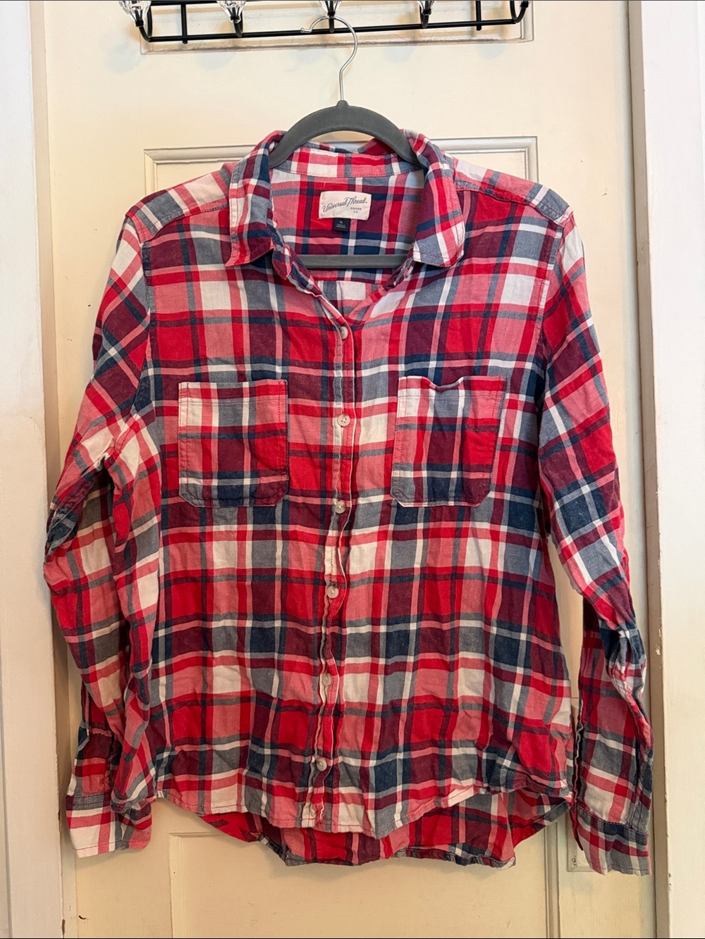 Universal Thread Red Navy Plaid Button-Down Shirt
